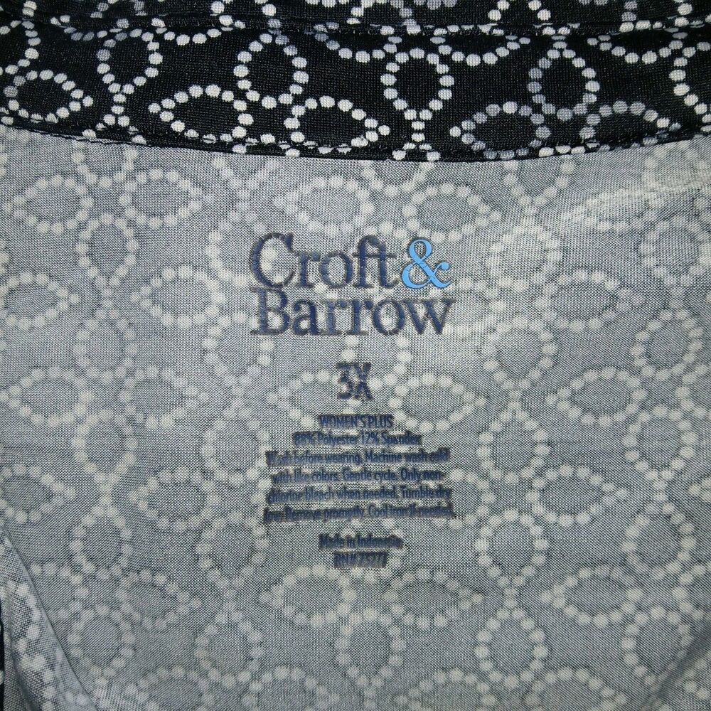 CROFT BARROW Womens 3X Career Casual Geo Print Stretch 3/4 Sleeve Top Black - Picture 10 of 10